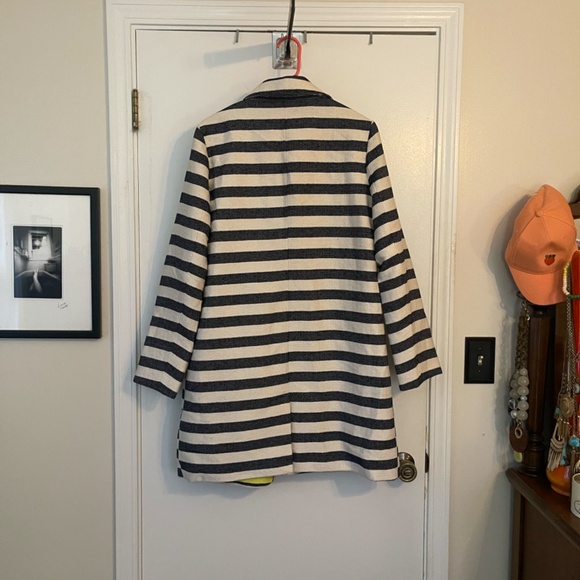 Target Merona Coat Blue and White Stripe With Yellow Liner - Picture 10 of 12